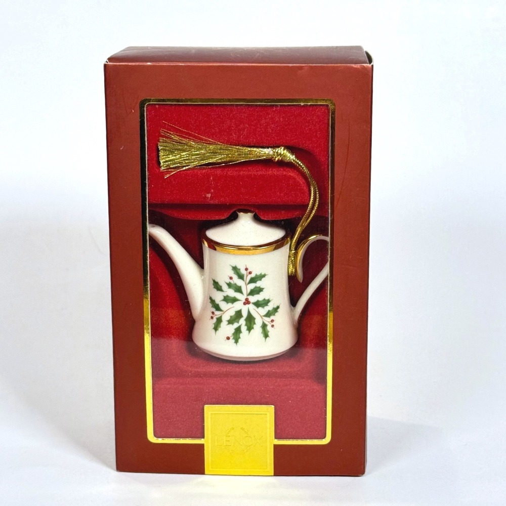 Lenox Christmas Holiday Teapot Ornament Ivory China Gold Trim 6141634 Boxed